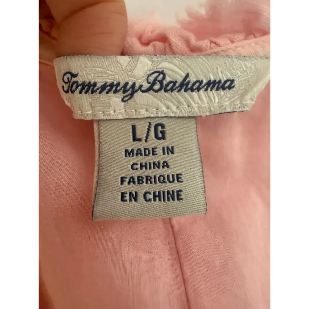 Tommy Bahama Pink 100% Linen Shift Dress Ruffle Neck Size L - Picture 2 of 7